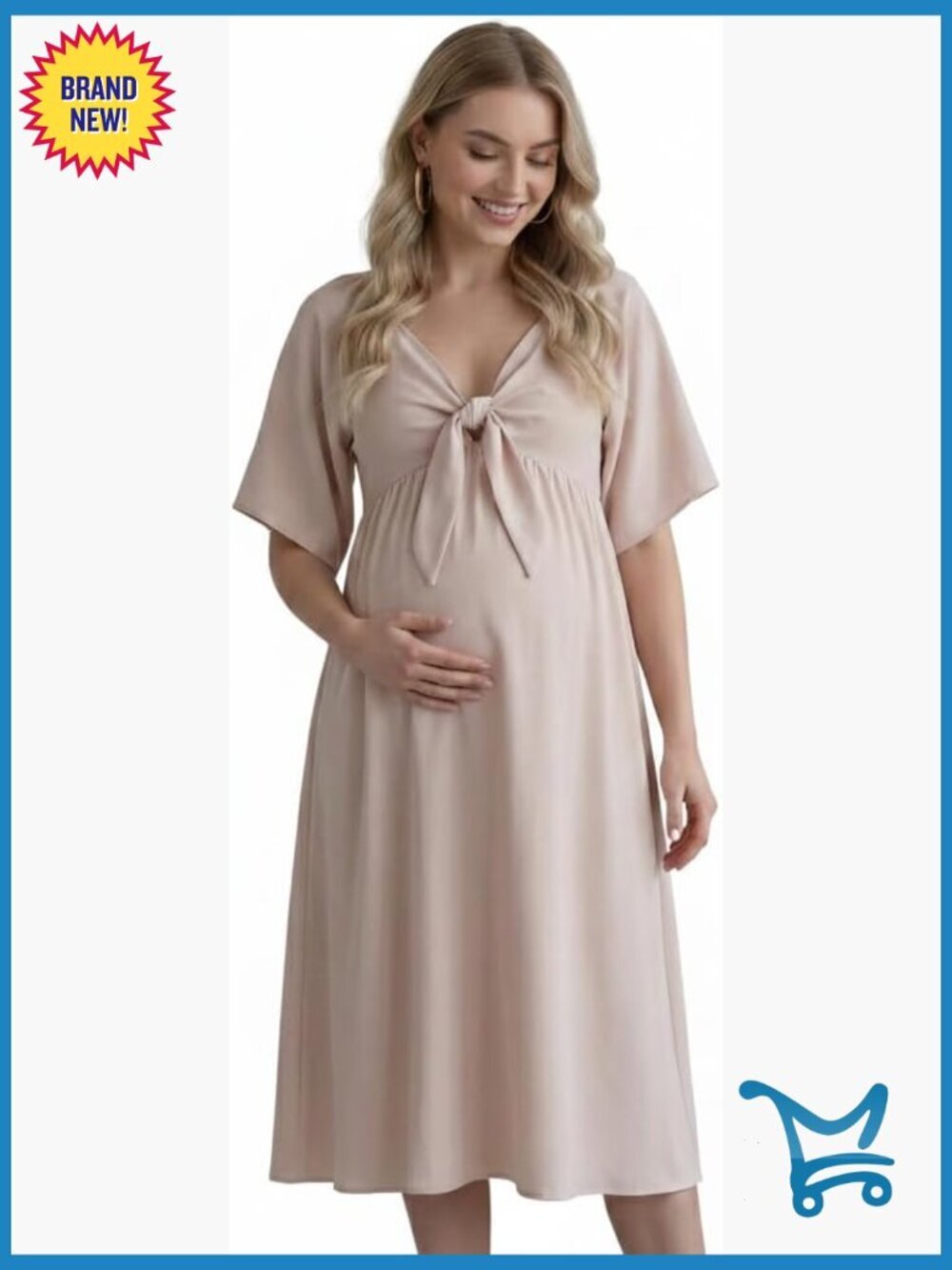 Flutter Sleeve V-Neck Flowy Maternity Maxi Dress with Bow